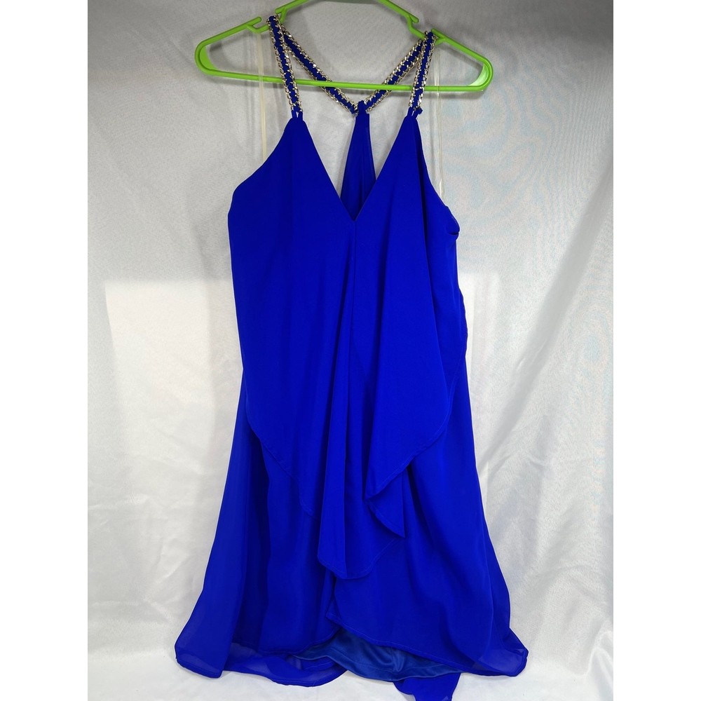 Charlotte Russe Blue 1X Plus Dress Flowy Evening Beach Cover Gold Chain Straps